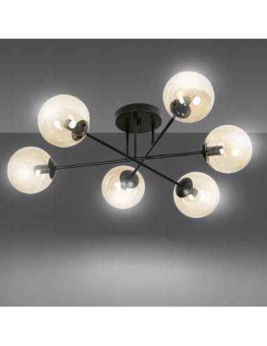 Plafon sufitowy BRENDI, eleganckie oświetlenie z miodowymi kloszami, nowoczesny design, 6-punktowe do biura i domu