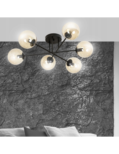 Plafon sufitowy BRENDI, eleganckie oświetlenie z miodowymi kloszami, nowoczesny design, 6-punktowe do biura i domu