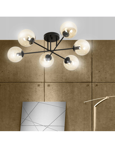 Plafon sufitowy BRENDI, eleganckie oświetlenie z miodowymi kloszami, nowoczesny design, 6-punktowe do biura i domu