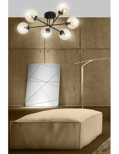Plafon sufitowy BRENDI, eleganckie oświetlenie z miodowymi kloszami, nowoczesny design, 6-punktowe do biura i domu