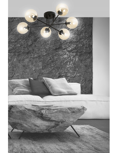 Plafon sufitowy BRENDI, eleganckie oświetlenie z miodowymi kloszami, nowoczesny design, 6-punktowe do biura i domu