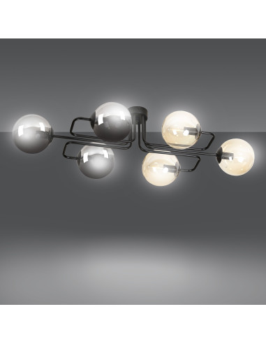 Nowoczesny plafon LED BRENDI z 6 kloszami, elegancki design do kuchni i przestrzeni mieszkalnych, czarny/beżowy.