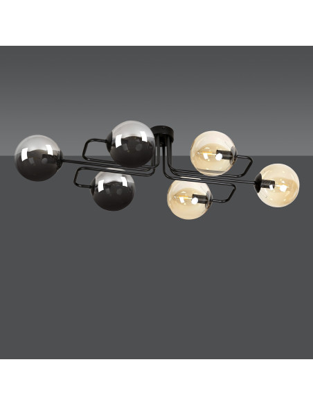 Nowoczesny plafon LED BRENDI z 6 kloszami, elegancki design do kuchni i przestrzeni mieszkalnych, czarny/beżowy.