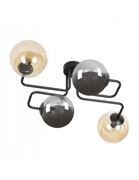Lampka sufitowa BRENDI z elastycznymi prętami, nowoczesna, 4-punktowa, czarna szkło do kuchni i biura.