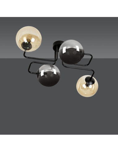 Lampka sufitowa BRENDI z elastycznymi prętami, nowoczesna, 4-punktowa, czarna szkło do kuchni i biura.