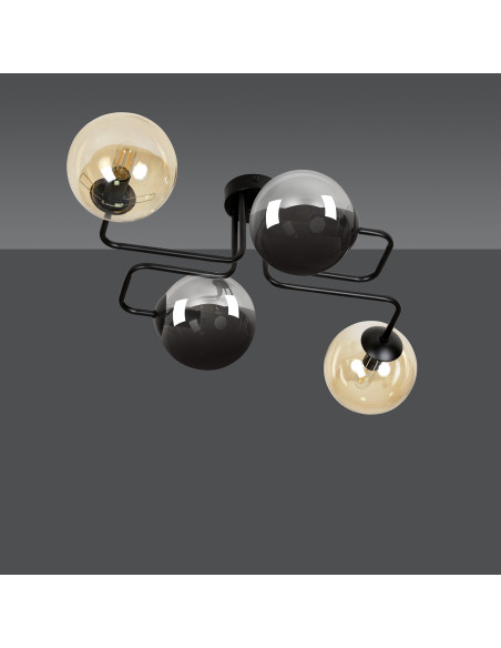 Lampka sufitowa BRENDI z elastycznymi prętami, nowoczesna, 4-punktowa, czarna szkło do kuchni i biura.