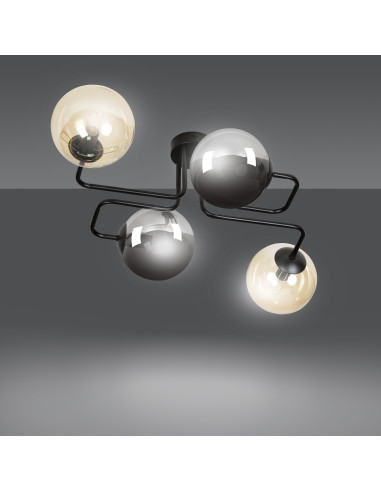 Lampka sufitowa BRENDI z elastycznymi prętami, nowoczesna, 4-punktowa, czarna szkło do kuchni i biura.