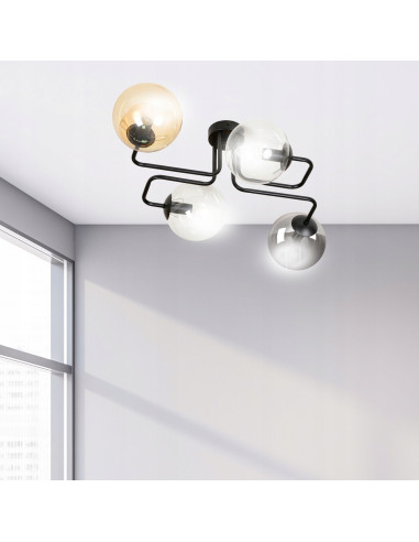 Lampa sufitowa BRENDI w eleganckim czarnym kolorze, 4-punktowa, nowoczesna, idealna do biur i stylowych wnętrz
