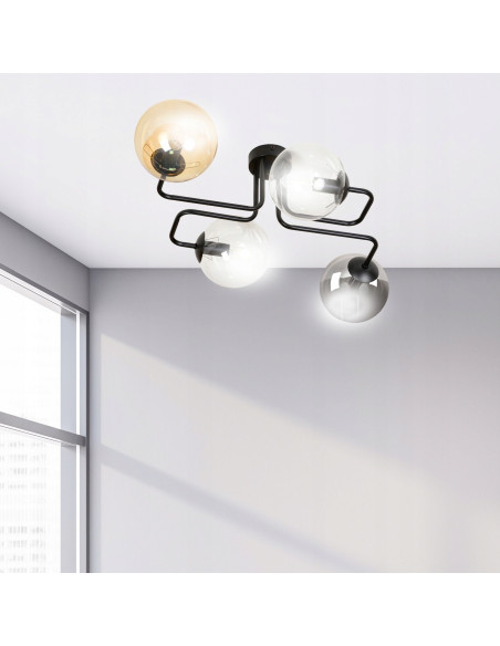 Lampa sufitowa BRENDI w eleganckim czarnym kolorze, 4-punktowa, nowoczesna, idealna do biur i stylowych wnętrz
