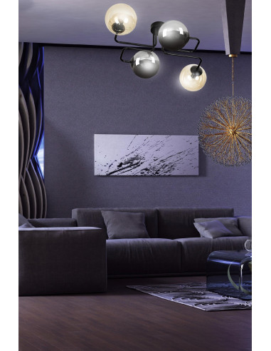 Lampka sufitowa BRENDI z elastycznymi prętami, nowoczesna, 4-punktowa, czarna szkło do kuchni i biura.