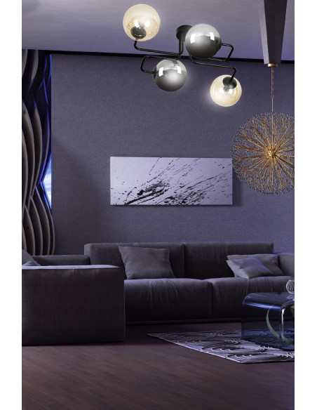 Lampka sufitowa BRENDI z elastycznymi prętami, nowoczesna, 4-punktowa, czarna szkło do kuchni i biura.