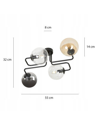 Lampa sufitowa BRENDI w eleganckim czarnym kolorze, 4-punktowa, nowoczesna, idealna do biur i stylowych wnętrz