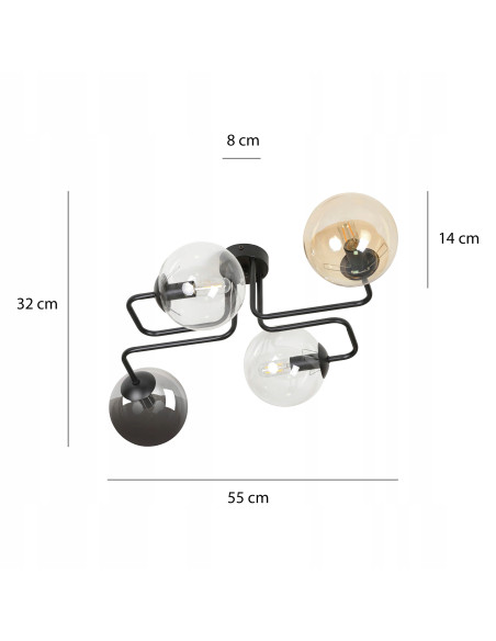 Lampa sufitowa BRENDI w eleganckim czarnym kolorze, 4-punktowa, nowoczesna, idealna do biur i stylowych wnętrz