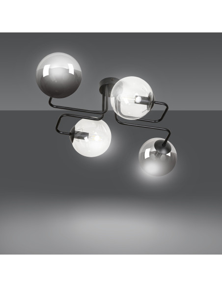 Plafon minimalistyczny BRENDI – eleganckie oświetlenie z czterema kloszami do biura, kuchni i salonu w kolorze czarnym