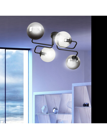 Plafon minimalistyczny BRENDI – eleganckie oświetlenie z czterema kloszami do biura, kuchni i salonu w kolorze czarnym