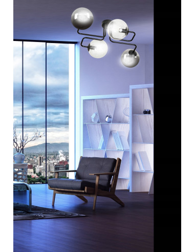 Plafon minimalistyczny BRENDI – eleganckie oświetlenie z czterema kloszami do biura, kuchni i salonu w kolorze czarnym