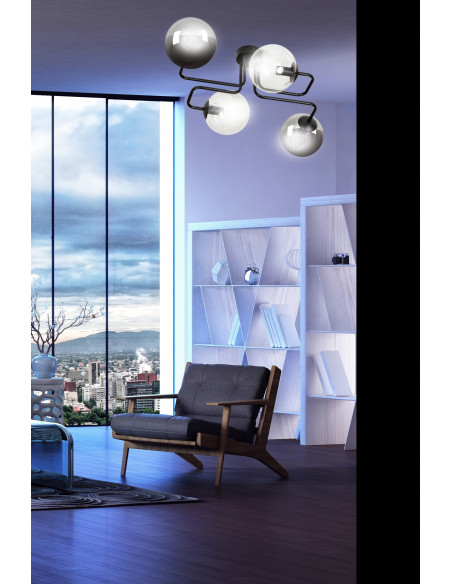 Plafon minimalistyczny BRENDI – eleganckie oświetlenie z czterema kloszami do biura, kuchni i salonu w kolorze czarnym