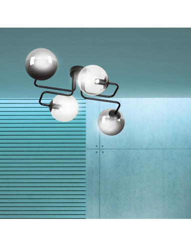 Plafon minimalistyczny BRENDI – eleganckie oświetlenie z czterema kloszami do biura, kuchni i salonu w kolorze czarnym