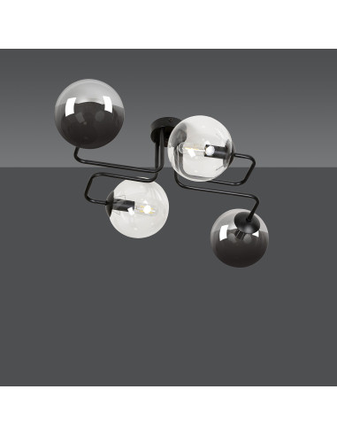 Plafon minimalistyczny BRENDI – eleganckie oświetlenie z czterema kloszami do biura, kuchni i salonu w kolorze czarnym