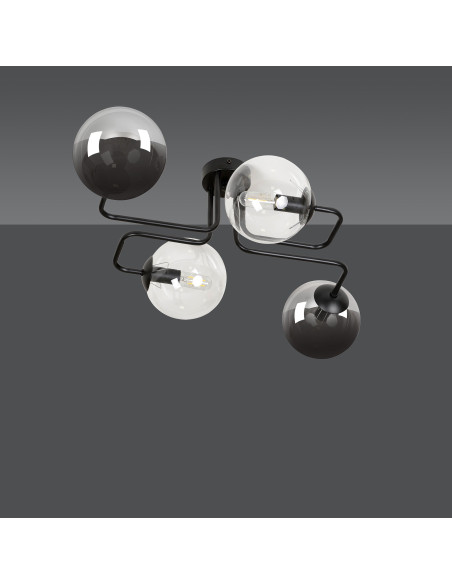 Plafon minimalistyczny BRENDI – eleganckie oświetlenie z czterema kloszami do biura, kuchni i salonu w kolorze czarnym