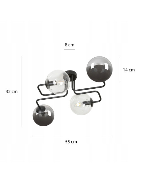 Plafon minimalistyczny BRENDI – eleganckie oświetlenie z czterema kloszami do biura, kuchni i salonu w kolorze czarnym