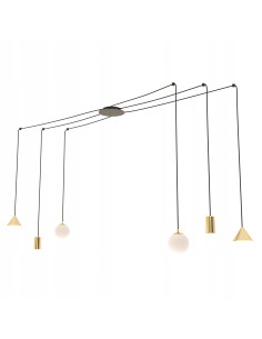 Lampa Wisząca FUJI - Nowoczesny Żyrandol z 6 Punktami Świetlnymi w Złotej i Czarnej Estetyce, Regulowana Wysokość