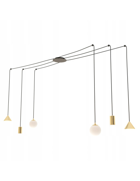 Lampa Wisząca FUJI - Nowoczesny Żyrandol z 6 Punktami Świetlnymi w Złotej i Czarnej Estetyce, Regulowana Wysokość