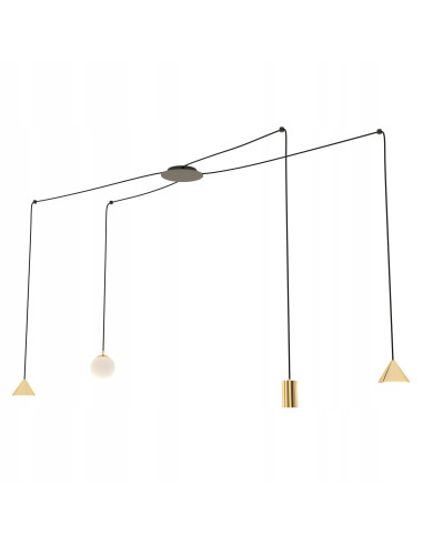 Nowoczesna lampa wisząca FUJI z regulowanymi złotymi kloszami – elegancja do jadalni i salonu.