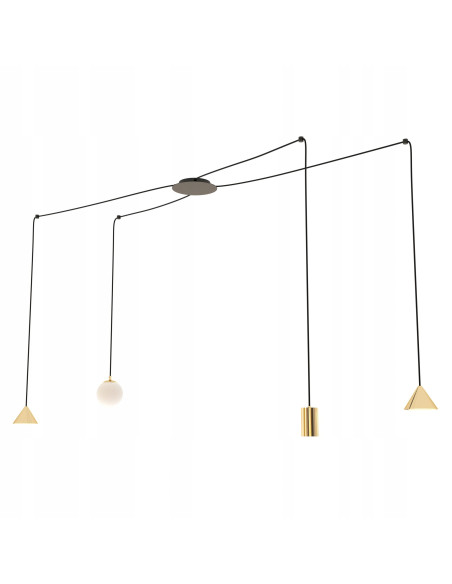 Nowoczesna lampa wisząca FUJI z regulowanymi złotymi kloszami – elegancja do jadalni i salonu.