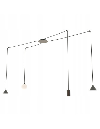 Lampa wisząca FUJI w stylu industrialnym, regulowana, 4 źródła światła, czarna, idealna do salonu i korytarza