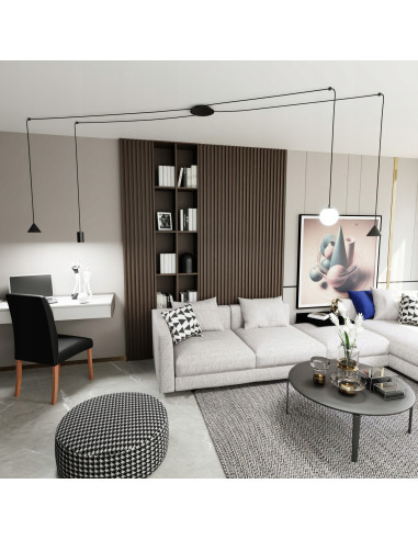 Lampa wisząca FUJI w stylu industrialnym, regulowana, 4 źródła światła, czarna, idealna do salonu i korytarza