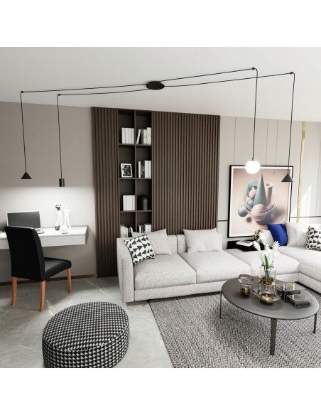 Lampa wisząca FUJI w stylu industrialnym, regulowana, 4 źródła światła, czarna, idealna do salonu i korytarza