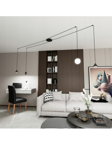 Lampa wisząca FUJI w stylu industrialnym, regulowana, 4 źródła światła, czarna, idealna do salonu i korytarza