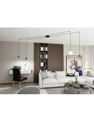 Lampa wisząca FUJI w stylu industrialnym, regulowana, 4 źródła światła, czarna, idealna do salonu i korytarza