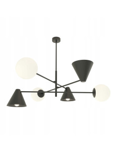 Żyrandol industrialny HERMES w formie kapelusika, czarny, 6 punktów świetlnych, elegancki metalowy design