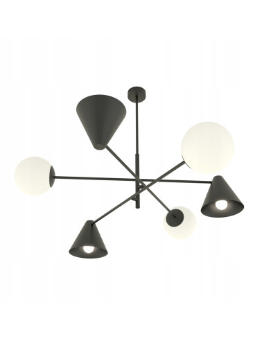 Żyrandol industrialny HERMES w formie kapelusika, czarny, 6 punktów świetlnych, elegancki metalowy design