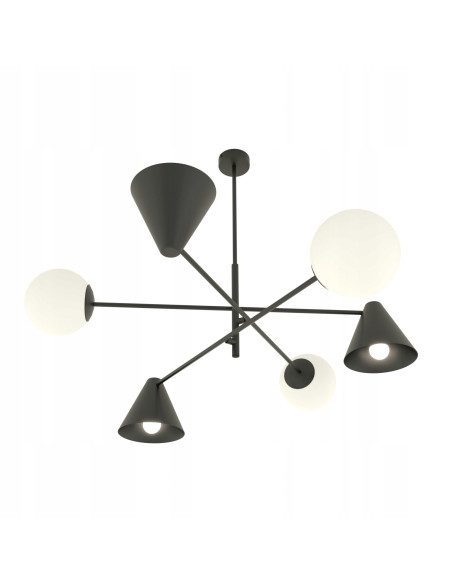Żyrandol industrialny HERMES w formie kapelusika, czarny, 6 punktów świetlnych, elegancki metalowy design