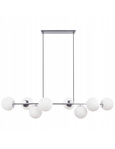 Lampa wisząca SIENA 8 - Nowoczesne oświetlenie z chromowanym wykończeniem i białymi kloszami szklanymi