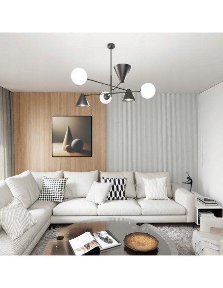 Żyrandol industrialny HERMES w formie kapelusika, czarny, 6 punktów świetlnych, elegancki metalowy design