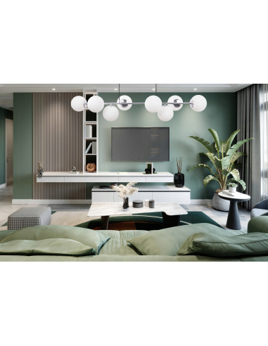 Lampa wisząca SIENA 8 - Nowoczesne oświetlenie z chromowanym wykończeniem i białymi kloszami szklanymi