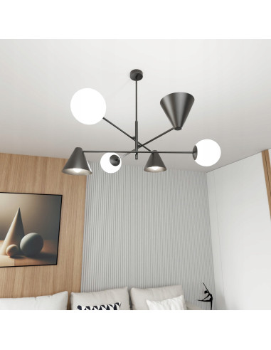 Żyrandol industrialny HERMES w formie kapelusika, czarny, 6 punktów świetlnych, elegancki metalowy design