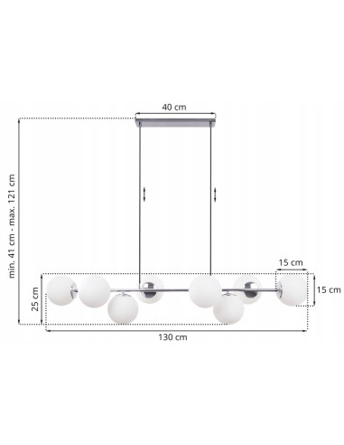 Lampa wisząca SIENA 8 - Nowoczesne oświetlenie z chromowanym wykończeniem i białymi kloszami szklanymi