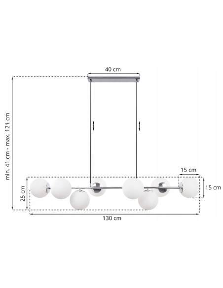 Lampa wisząca SIENA 8 - Nowoczesne oświetlenie z chromowanym wykończeniem i białymi kloszami szklanymi