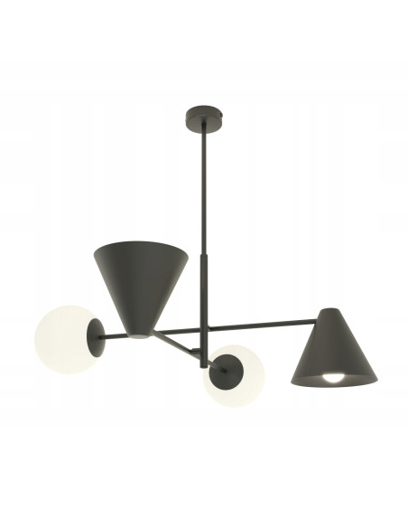 Lampa wisząca Hermes - nowoczesne oświetlenie sufitowe w eleganckiej czerni, 4-punktowa, metalowo-szklana.