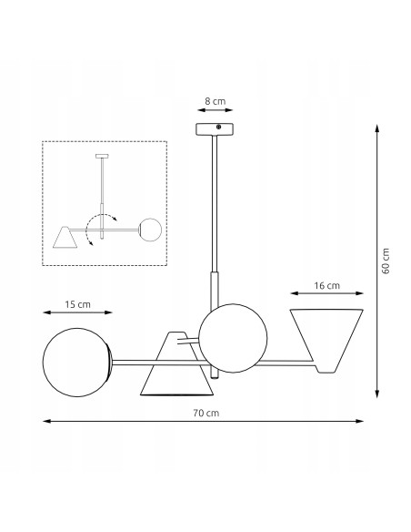 Lampa wisząca Hermes - nowoczesne oświetlenie sufitowe w eleganckiej czerni, 4-punktowa, metalowo-szklana.