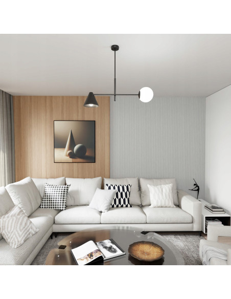 Żyrandol Hermes Asymetryczny - Nowoczesna Lampa z Metalowymi Kloszami do Eleganckich Wnętrz w Kolorze Czarnym