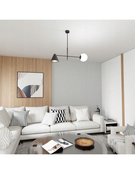 Żyrandol Hermes Asymetryczny - Nowoczesna Lampa z Metalowymi Kloszami do Eleganckich Wnętrz w Kolorze Czarnym