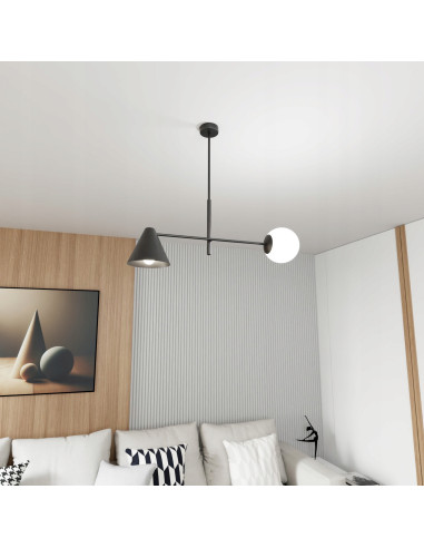 Żyrandol Hermes Asymetryczny - Nowoczesna Lampa z Metalowymi Kloszami do Eleganckich Wnętrz w Kolorze Czarnym