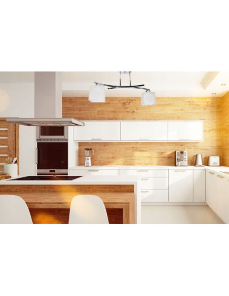 Lampa wisząca Canis 2 z kwadratowymi kloszami, biały/chrom, nowoczesny design do biura i domu, 2 źródła E27