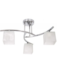 Nowoczesny plafon sufitowy Dasti 3 - srebrny, z 3 białymi kloszami, idealny do korytarza i różnych wnętrz